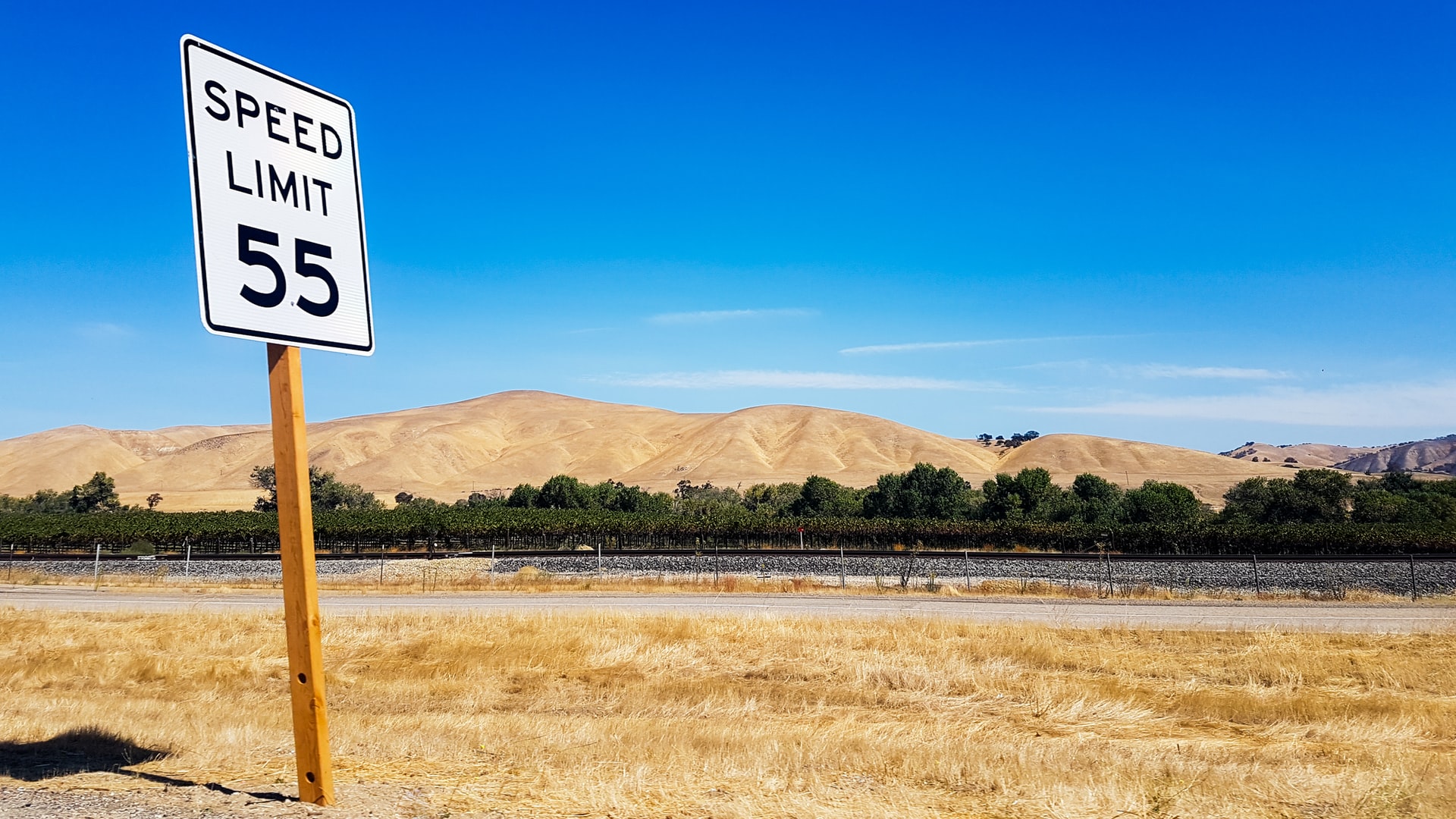 Speed limit sign on a road