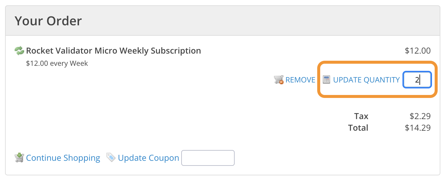 Order form, showing the new quantity field