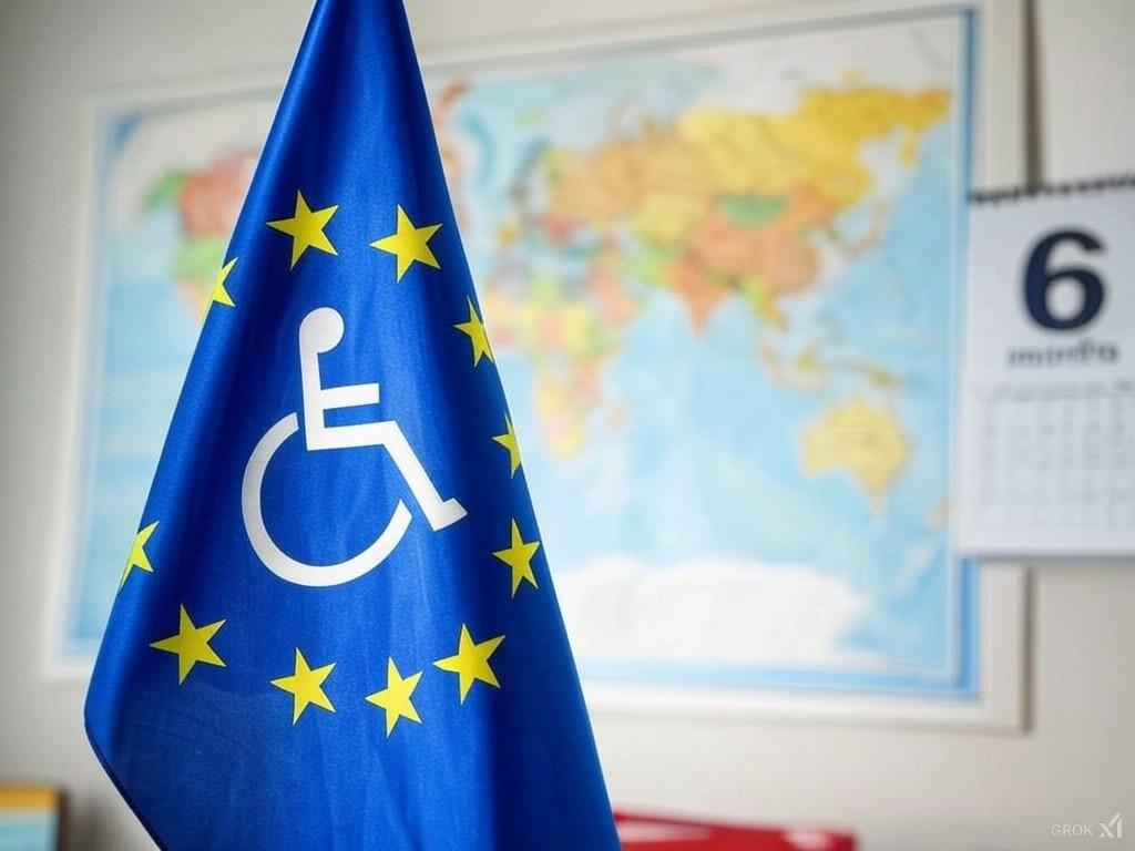 Europe flag with the International Wheelchair Symbol