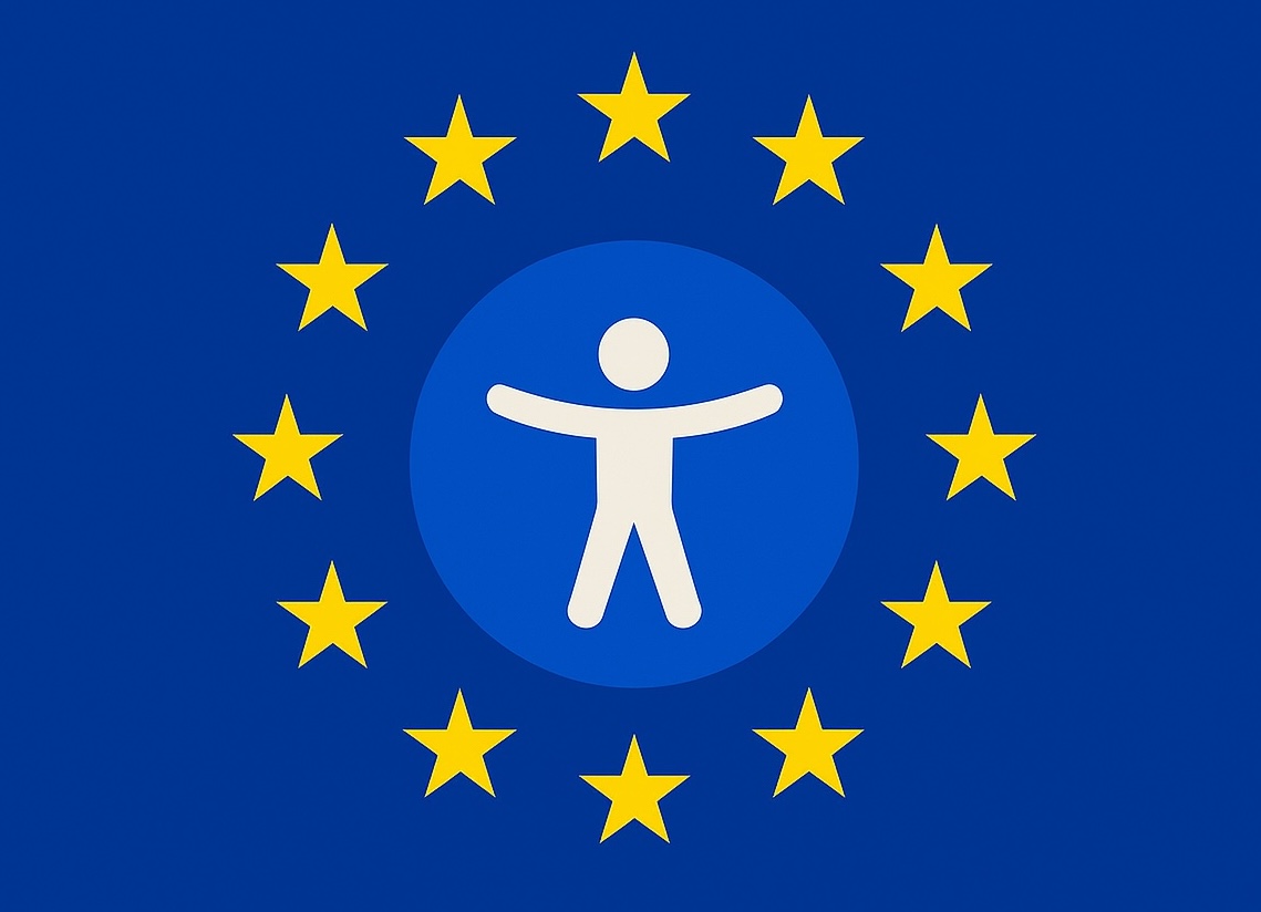 Europe flag with the International Accessibility Symbol
