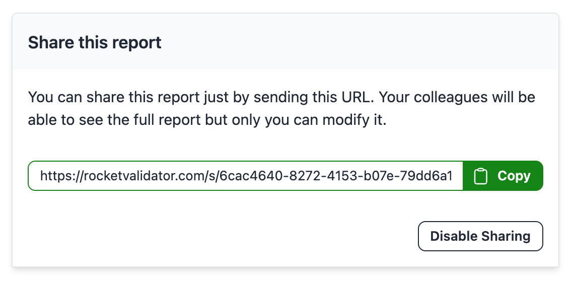 Screenshot of the Share box showing the public URL and sharing controls