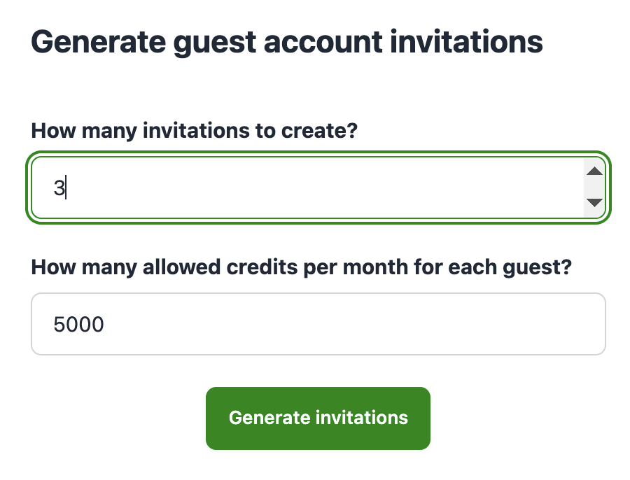 Guest accounts form