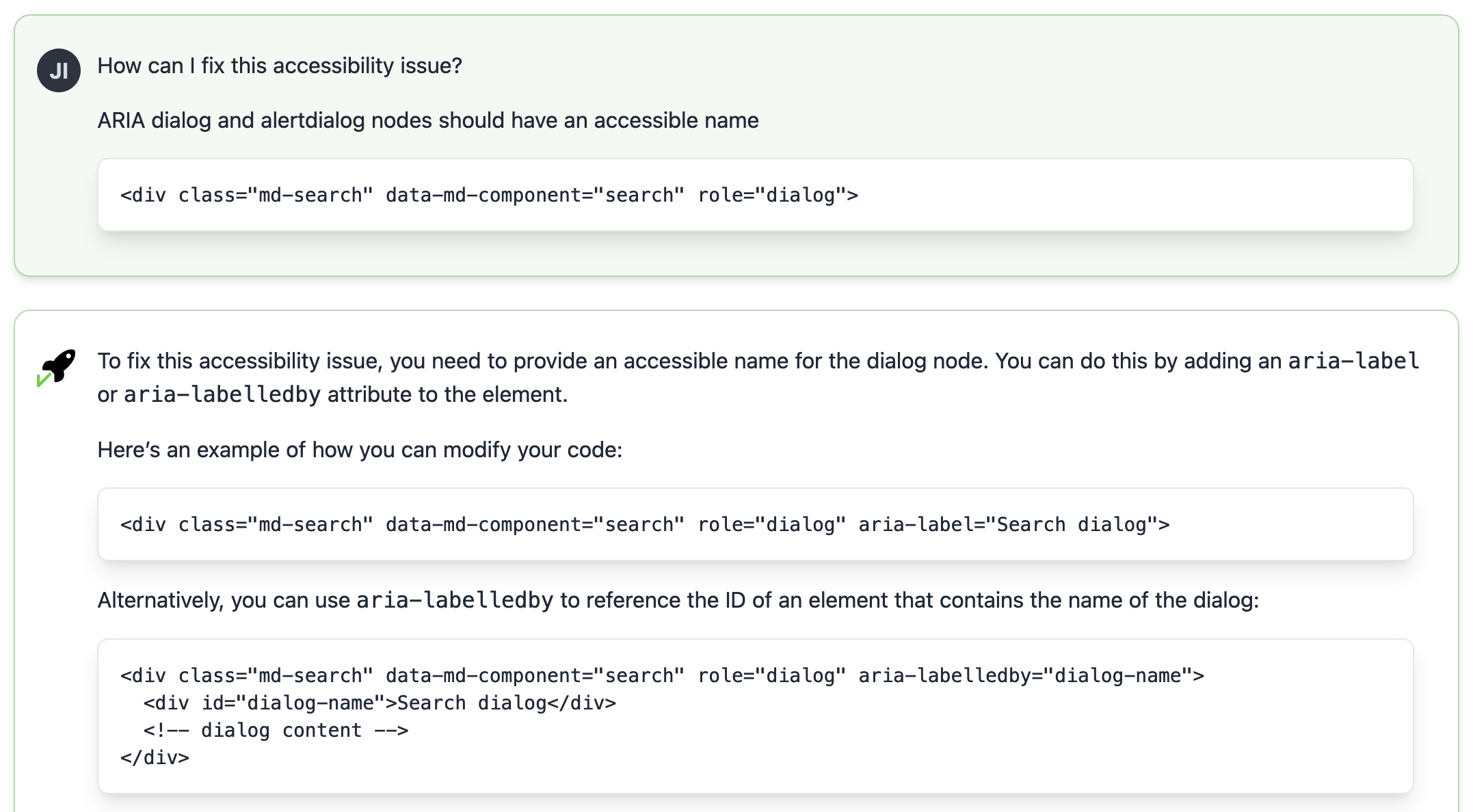 Example conversation with Holly AI showing accessibility recommendations