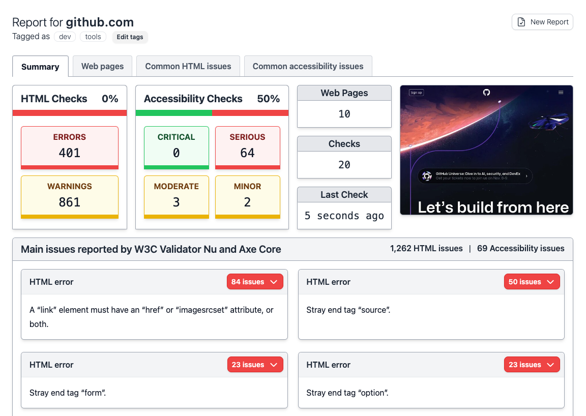 Site validation report screenshot